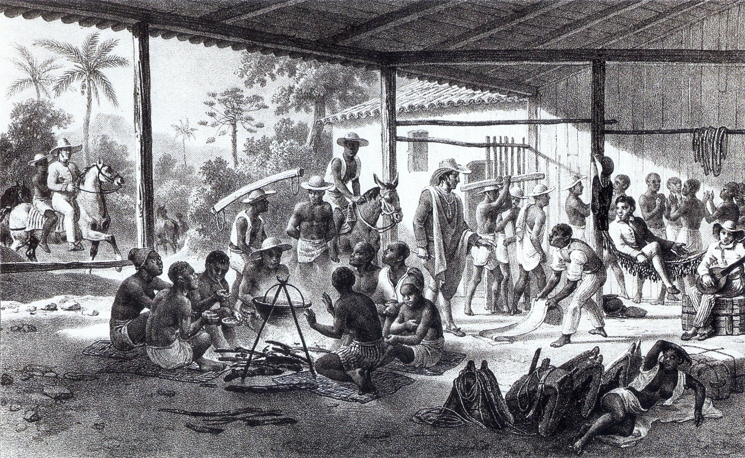 Recently bought slaves in Brazil on their way to the farms of the landowners who bought them c. 1830 (credit: wikipedia)